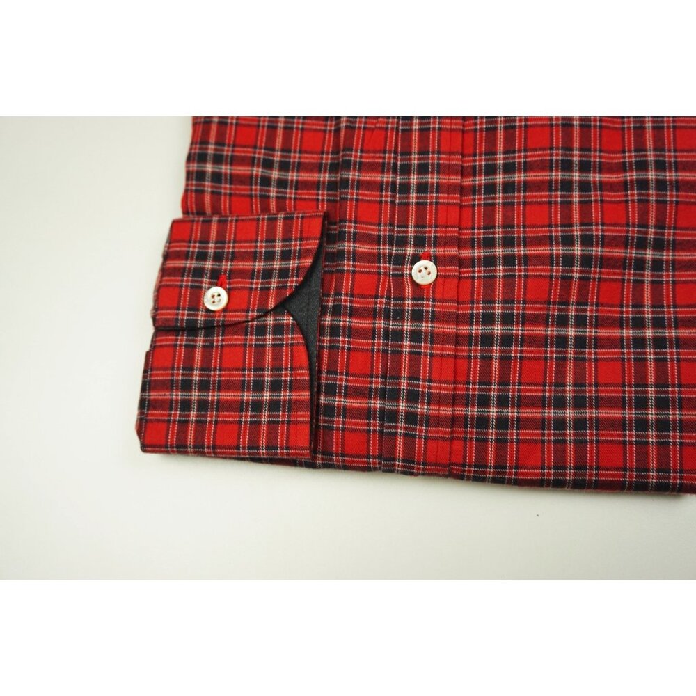 Isaia cherry Red Navy Flannel Plaid Long Sleeve Cotton Dress Shirt 15.5/39 NEW - Picture 2 of 5